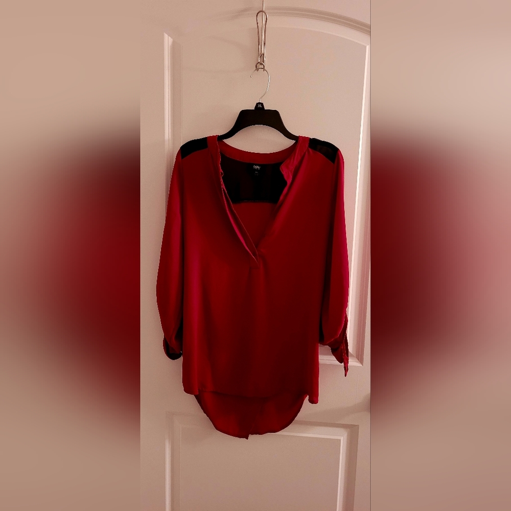 Red And Black Sheer Blouse